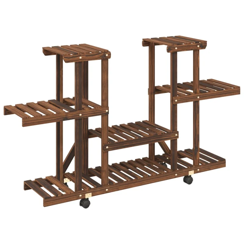 Support à fleurs meuble plante avec roues 110 x 25 x 78 cm bois massif de sapin marron 02_0045228
