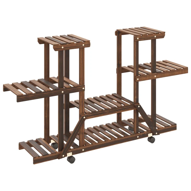 Support à fleurs meuble plante avec roues 110 x 25 x 78 cm bois massif de sapin marron 02_0045228