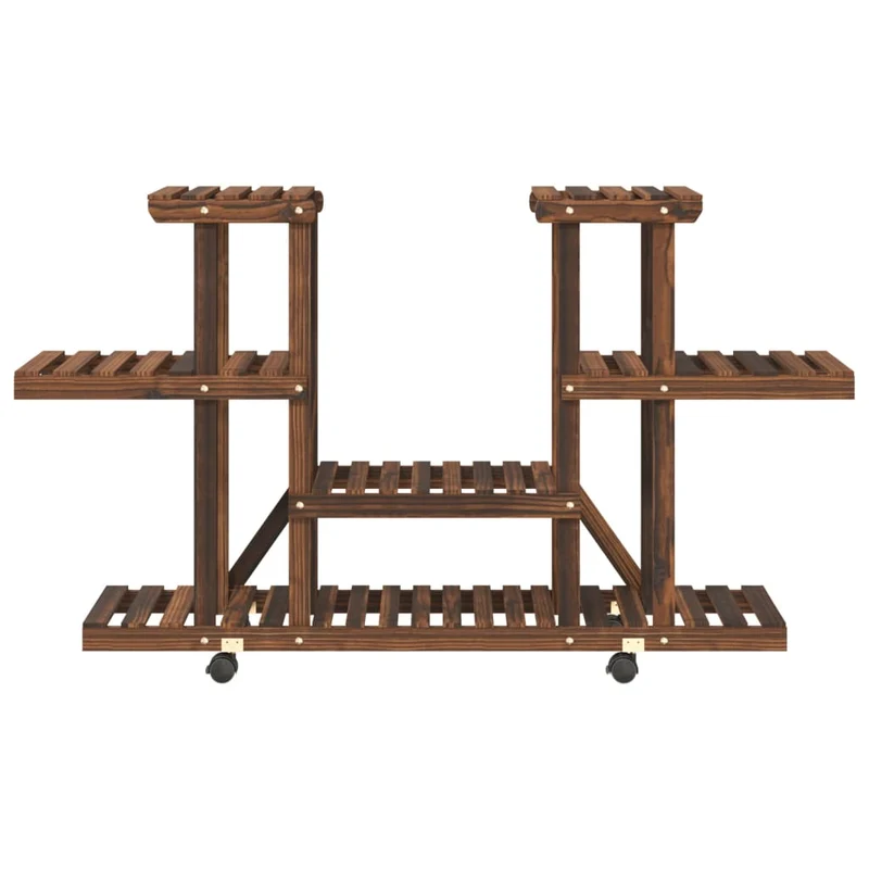 Support à fleurs meuble plante avec roues 110 x 25 x 78 cm bois massif de sapin marron 02_0045228