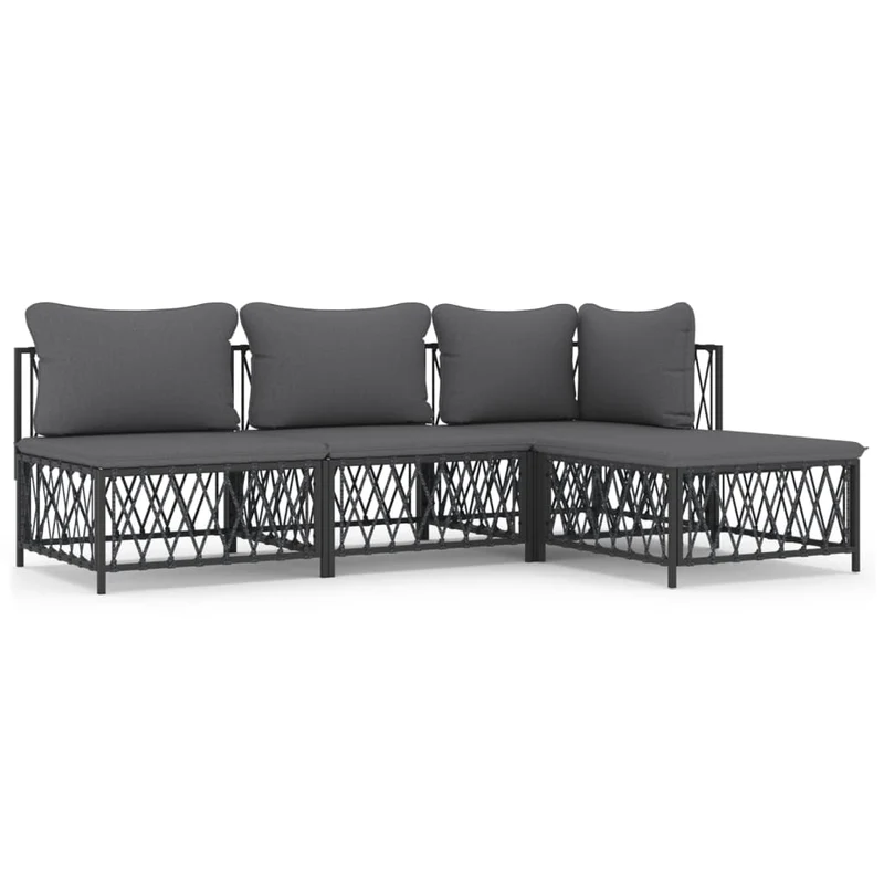 Salon de jardin meuble d'extérieur ensemble de mobilier avec coussins 4 pièces anthracite acier 02_0018293