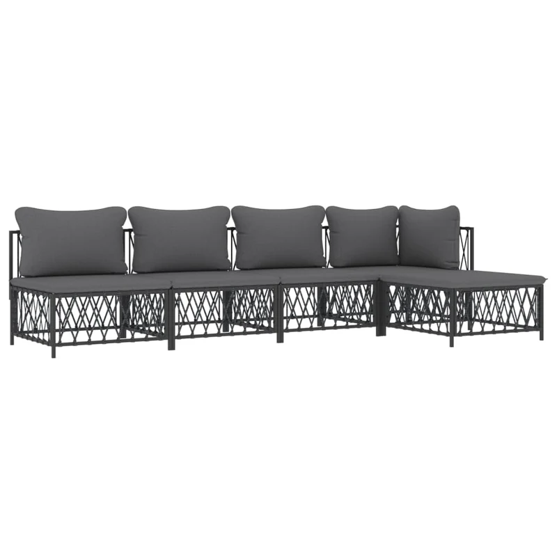 Salon de jardin meuble d'extérieur ensemble de mobilier avec coussins 5 pièces anthracite acier 02_0018296
