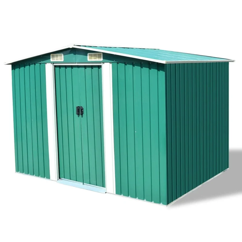 Abri de jardin cabane cabanon maison de stockage remise extérieur hangar outils robuste métal 257 x 205 x 178 cm vert 02_0022391