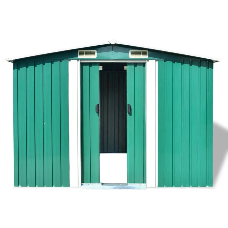 Abri de jardin cabane cabanon maison de stockage remise extérieur hangar outils robuste métal 257 x 205 x 178 cm vert 02_0022391