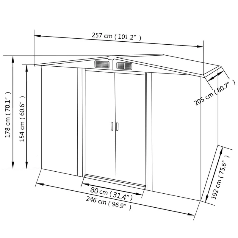 Abri de jardin cabane cabanon maison de stockage remise extérieur hangar outils robuste métal 257 x 205 x 178 cm vert 02_0022391