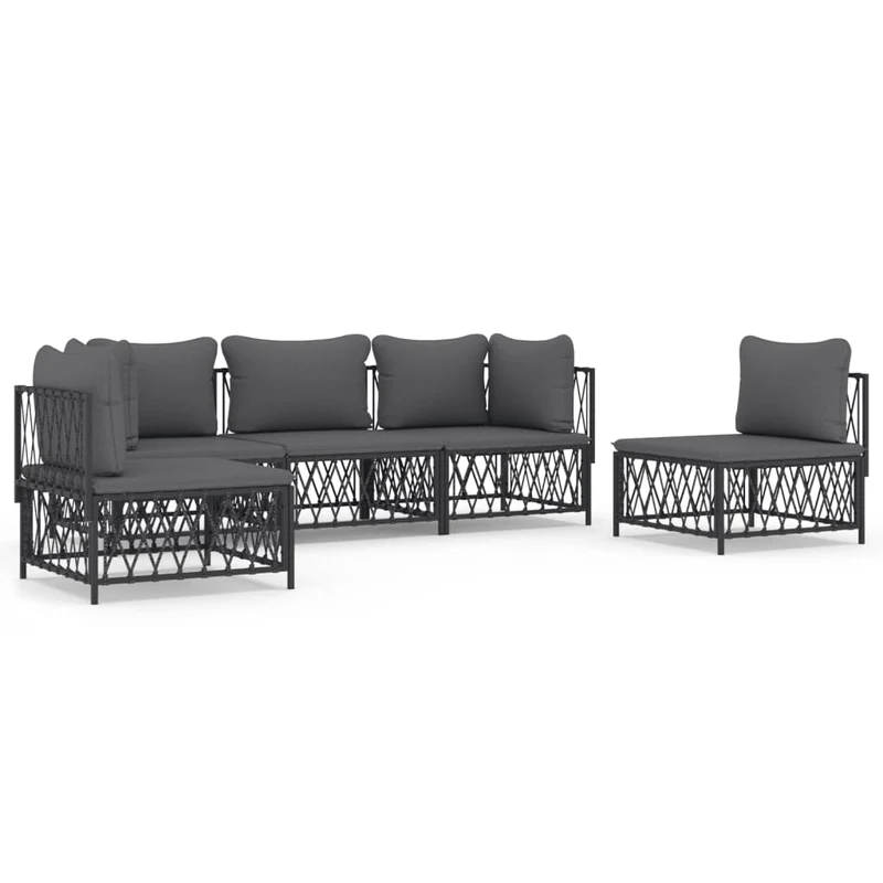 Salon de jardin meuble d'extérieur ensemble de mobilier avec coussins 5 pièces anthracite acier 02_0018298