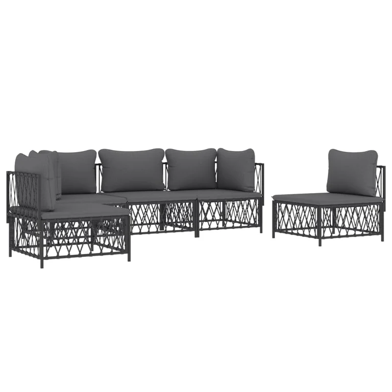 Salon de jardin meuble d'extérieur ensemble de mobilier avec coussins 5 pièces anthracite acier 02_0018298