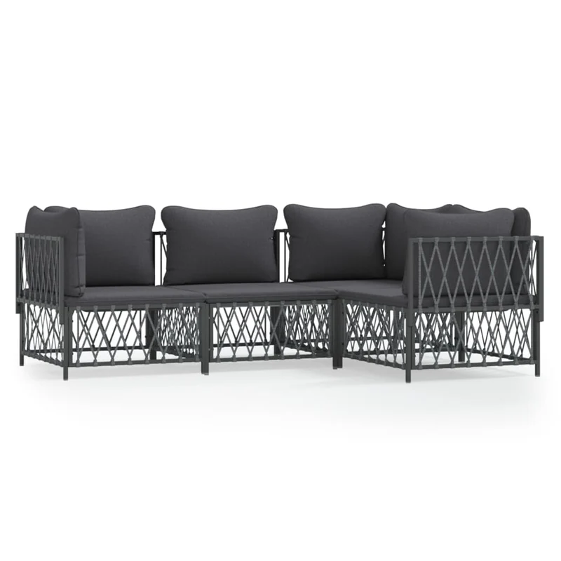 Salon de jardin meuble d'extérieur ensemble de mobilier avec coussins 4 pièces anthracite acier 02_0018292