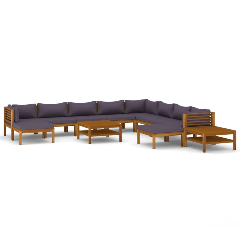 Salon de jardin meuble d'extérieur ensemble de mobilier 12 pièces avec coussin bois d'acacia solide 02_0015529