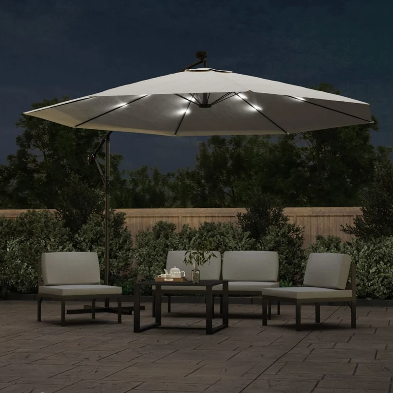 Parasol meuble de jardin en porte-à-feu x et poteau métallique 350 cm sable 02_0008654
