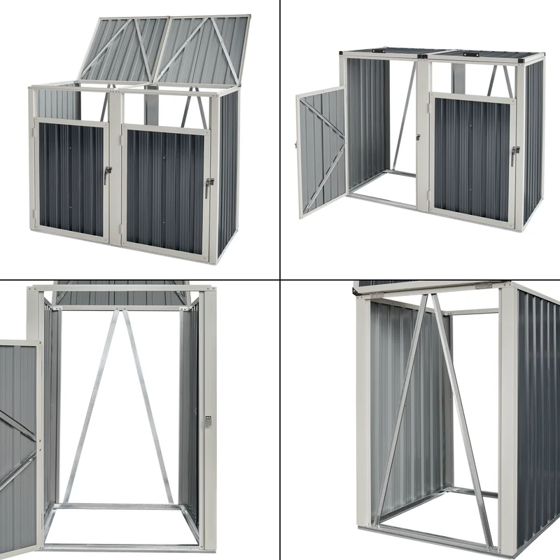 Cache poubelle 2 places avec portes à poignée 121 x 146 x 82 cm gris anthracite 03_0006694