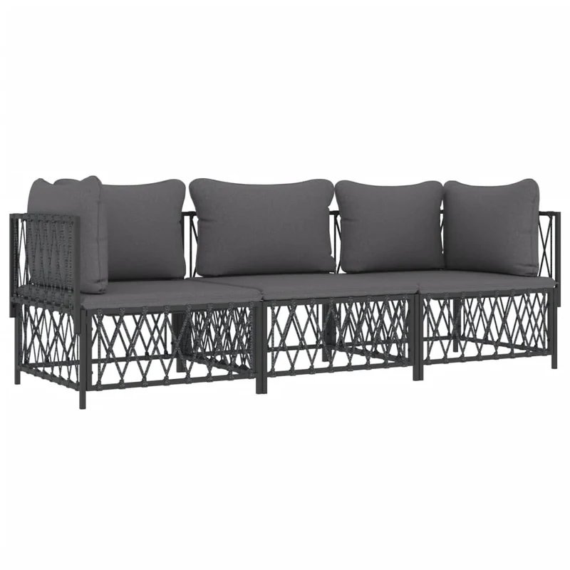 Salon de jardin meuble d'extérieur ensemble de mobilier avec coussins 3 pièces anthracite acier 02_0018289