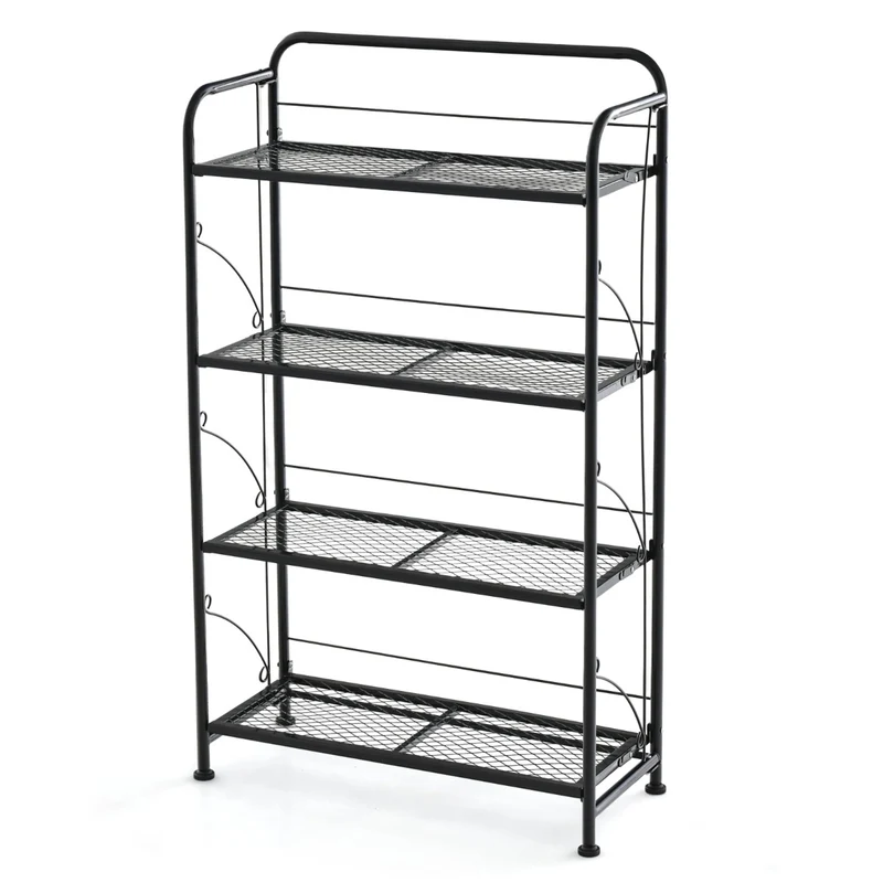 Support de plantes pliable espace de rangement 60 x 25 x 100 cm capacité 40 kg design moderne en métal noir 20_0021037