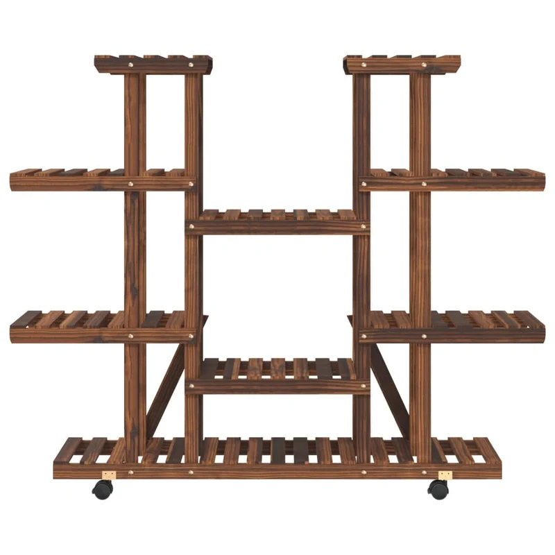 Support à fleurs meuble plante avec roues 110 x 25 x 115 cm bois massif de sapin marron 02_0045227