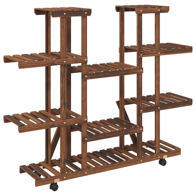 Support à fleurs meuble plante avec roues 110 x 25 x 115 cm bois massif de sapin marron 02_0045227