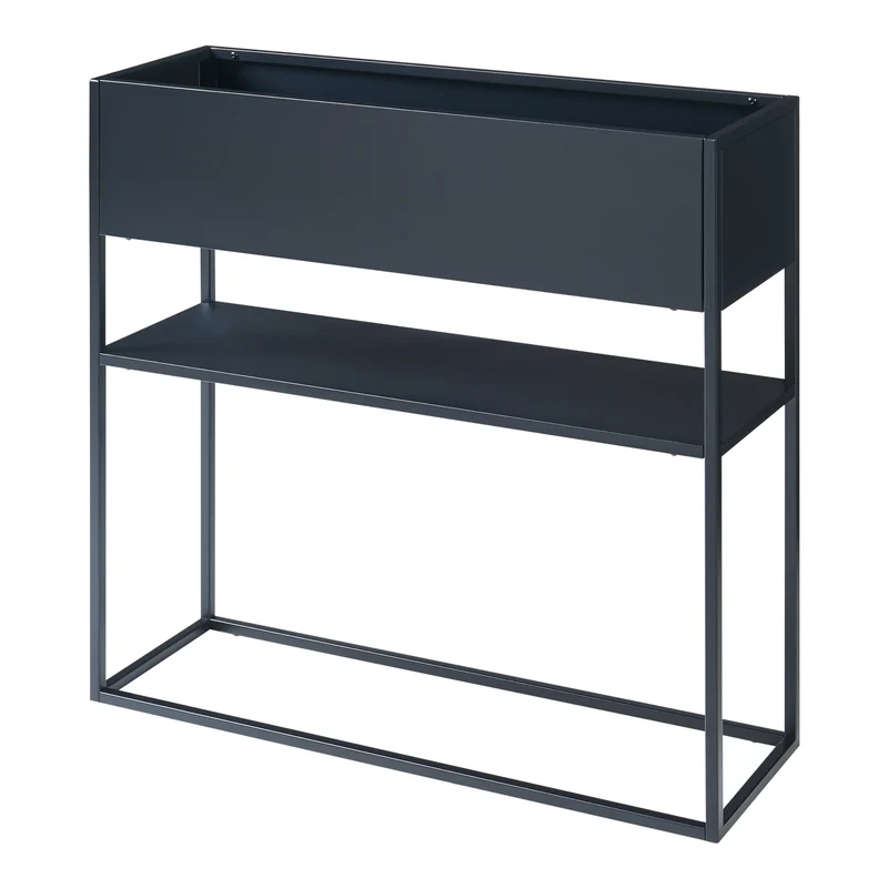 Porte-plantes style intemportel support surélevé avec étagère 80 x 80 x 25 cm noir 03_0010364