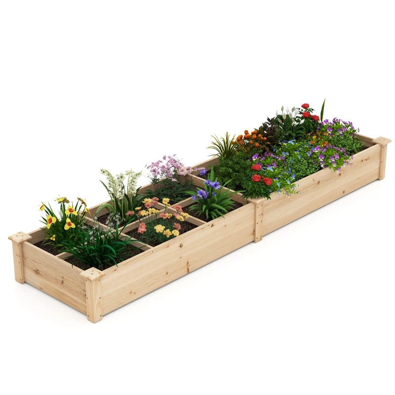 Jardinière surélevée 2 bacs 228 x 62 x 25 cm pour culture de légumes et fleurs style naturel en bois de sapin 20_0017863