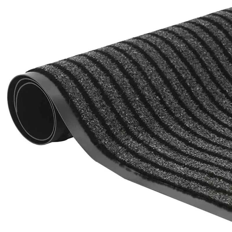 Paillasson à rayures antidérapant flexible intérieur extérieur 115 x 200 cm en PP noir 02_0058143