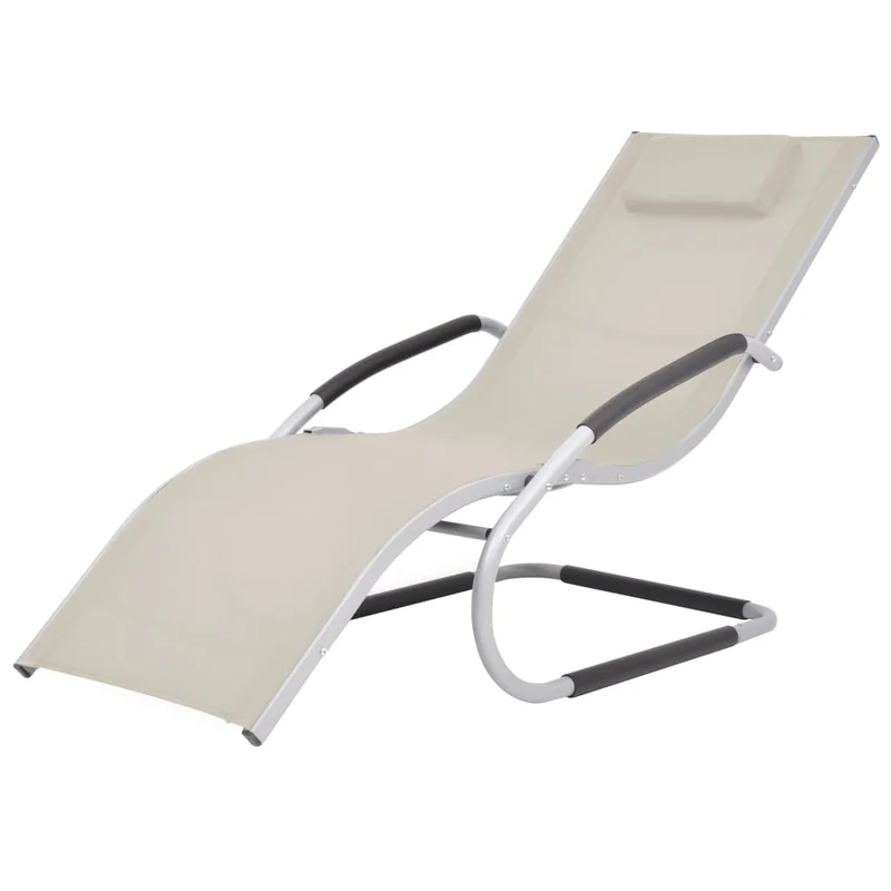 Transat chaise longue bain de soleil lit de jardin terrasse meuble d'extérieur avec oreiller aluminium et textilène crème 02_0012552