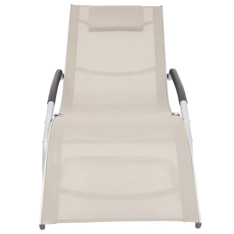 Transat chaise longue bain de soleil lit de jardin terrasse meuble d'extérieur avec oreiller aluminium et textilène crème 02_0012552