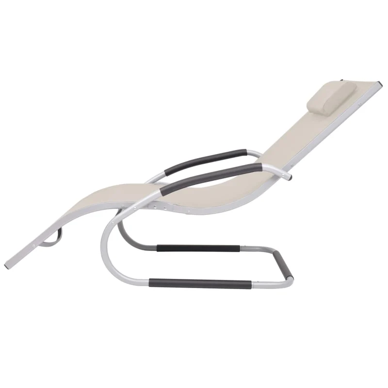 Transat chaise longue bain de soleil lit de jardin terrasse meuble d'extérieur avec oreiller aluminium et textilène crème 02_0012552