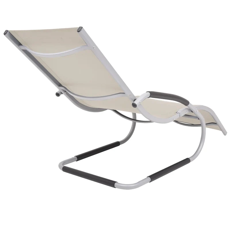 Transat chaise longue bain de soleil lit de jardin terrasse meuble d'extérieur avec oreiller aluminium et textilène crème 02_0012552