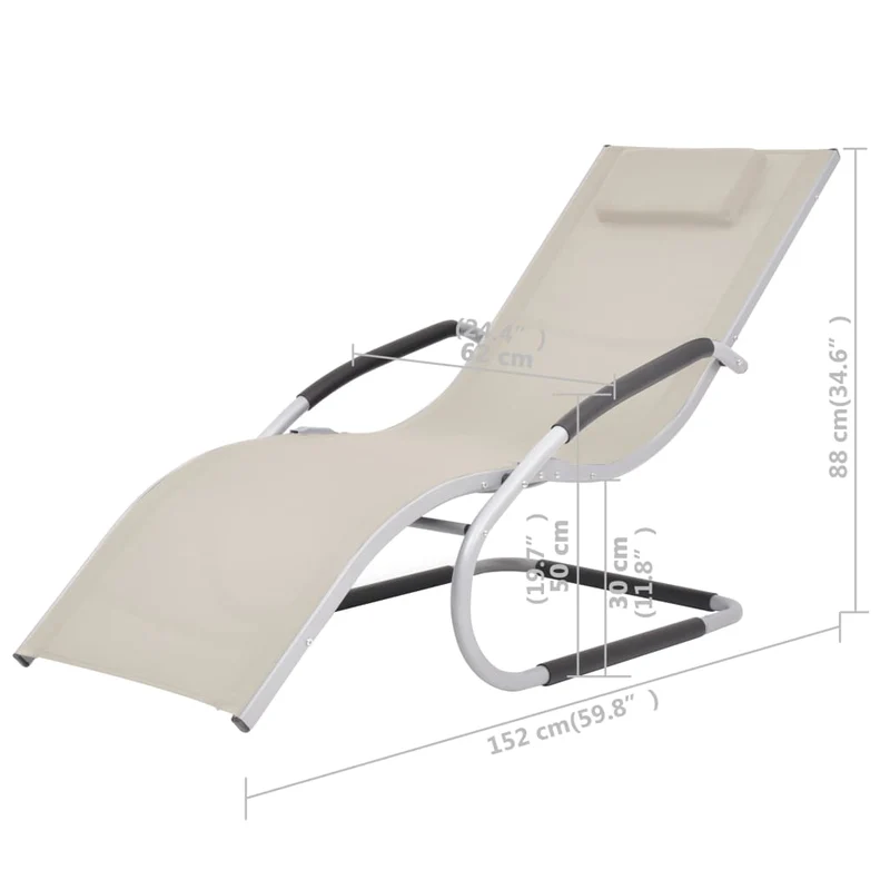 Transat chaise longue bain de soleil lit de jardin terrasse meuble d'extérieur avec oreiller aluminium et textilène crème 02_0012552