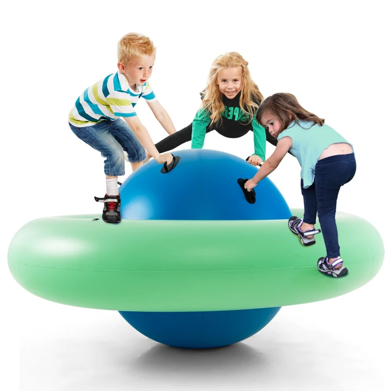 Balle gonflable enfants 233 x 123 cm 6 poignées pour rebondir et grimper en pvc vert 20_0010532