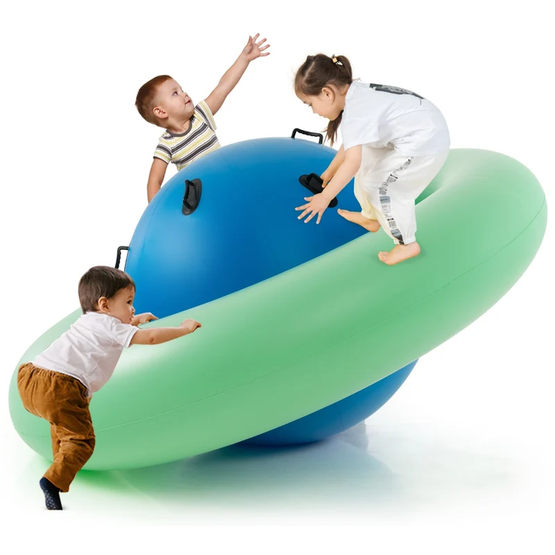 Balle gonflable enfants 233 x 123 cm 6 poignées pour rebondir et grimper en pvc vert 20_0010532