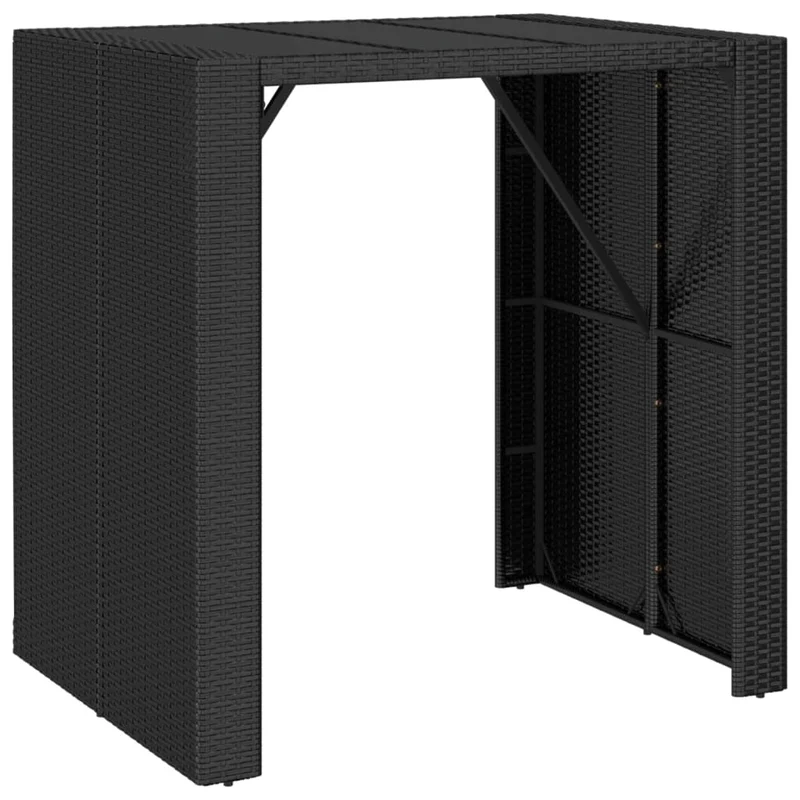 Ensemble de bar de jardin meuble extérieur terrasse 5 pièces noir poly rotin/bois massif acacia 02_0013484