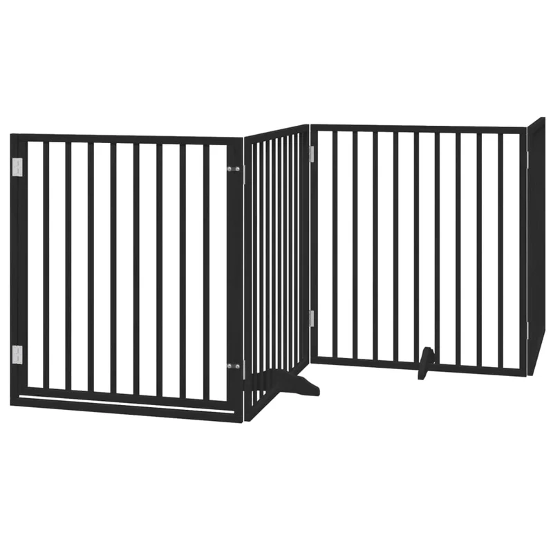Barrière de sécurité pour chien animaux de compagnie porte pliable 12 panneaux bois peuplier noir 02_0023187