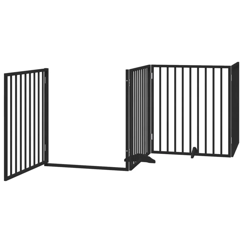 Barrière de sécurité pour chien animaux de compagnie porte pliable 12 panneaux bois peuplier noir 02_0023187