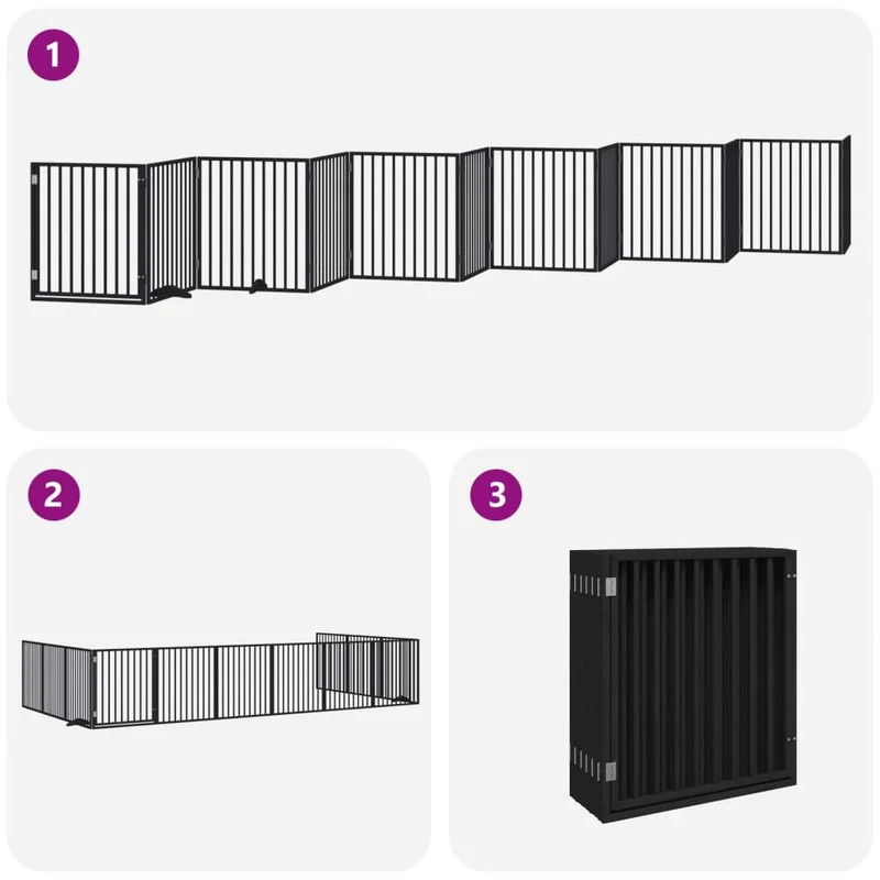 Barrière de sécurité pour chien animaux de compagnie porte pliable 12 panneaux bois peuplier noir 02_0023187