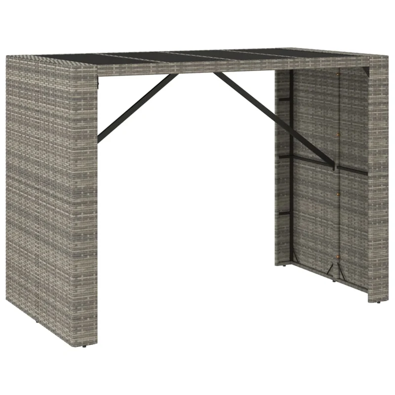 Ensemble de bar de jardin meuble extérieur terrasse 7 pièces gris poly rotin/bois massif acacia 02_0013488