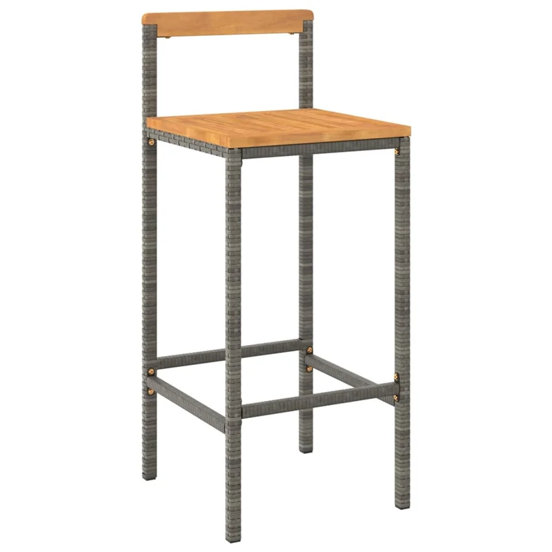 Ensemble de bar de jardin meuble extérieur terrasse 3 pièces gris poly rotin/bois massif acacia 02_0013475