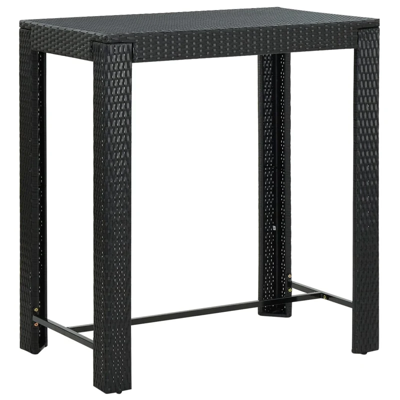 Ensemble de bar de jardin meuble extérieur terrasse 5 pièces noir poly rotin/bois massif acacia 02_0013485