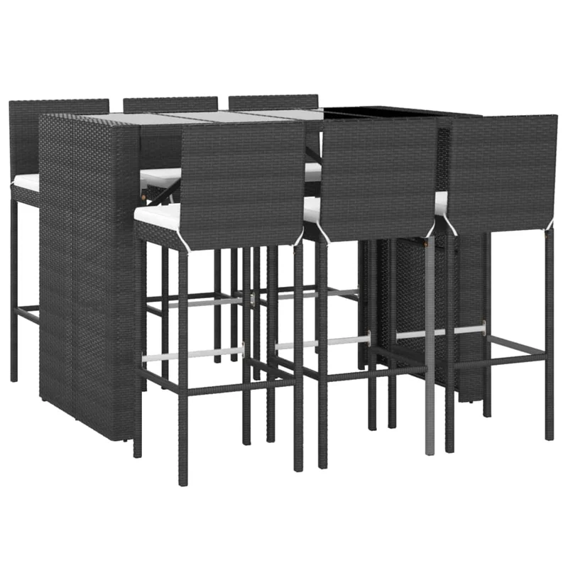 Ensemble de bar de jardin 7 pièces avec coussins noir poly rotin 02_0013424