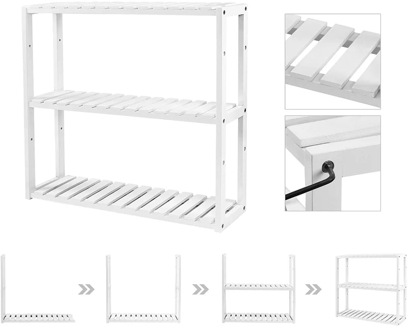Étagère ajustable bambou salle de bain cuisine blanc 12_0000538