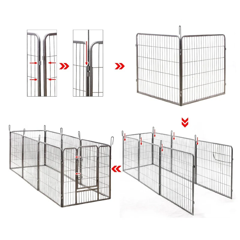 Parc enclos cage pour chiens chiots animaux de compagnie 163 x 163 cm gris 3712022