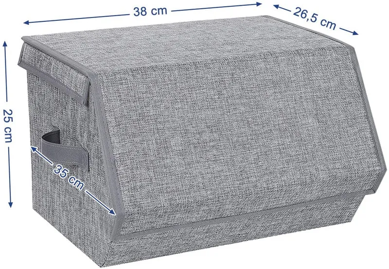 Lot de 2 boîtes de rangement avec couvercle magnétique à rabat empilables avec housse en tissu cadre en métal et poignées latérales pour accessoires jouets vêtements gris 12_0000025