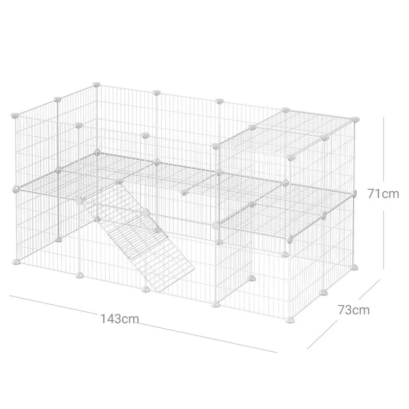 Clôture pour animaux domestiques 2 niveaux enclos modulable pour petits animaux hamsters lapins cochon d’inde panneaux grillagés usage intérieur 143 x 73 x 71 cm blanc 12_0001268