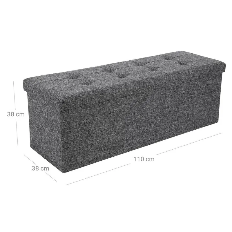 Banc coffre de rangement pouf pliable grand pour 3 personnes tissu en lin gris 110 x 38 x 38 cm 12_0002774