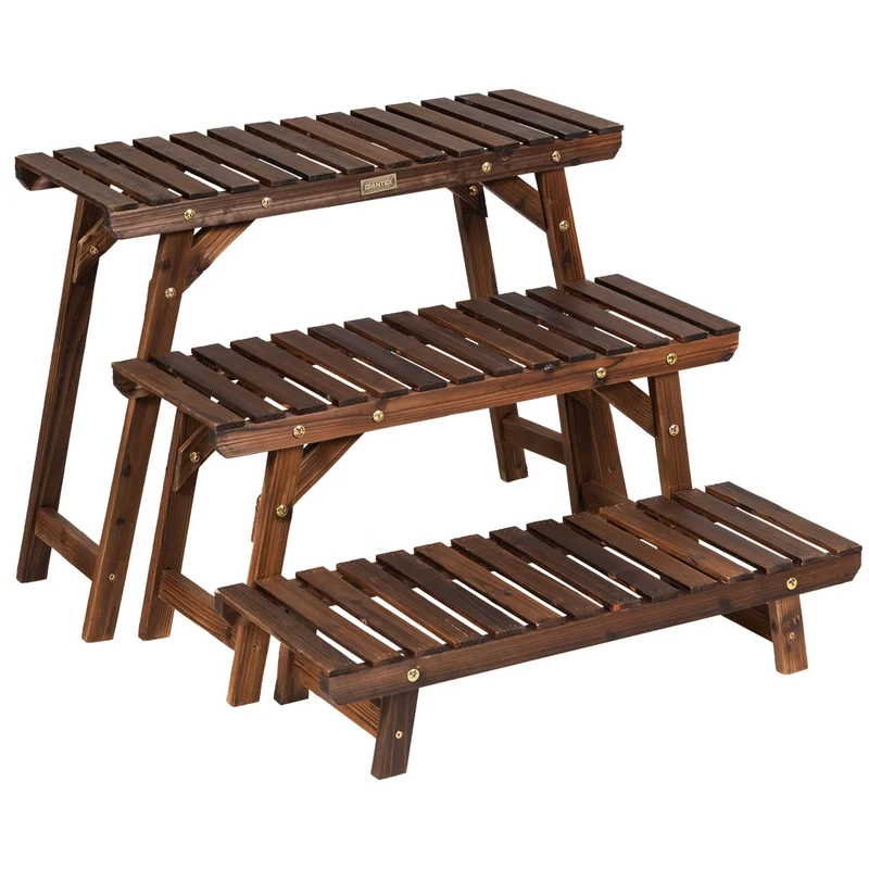 Étagère pour plantes en bois escalier 70 x 25 x 53 cm capacité 10 kg ambiances cosy style scandinave en sapin naturel 20_0019318