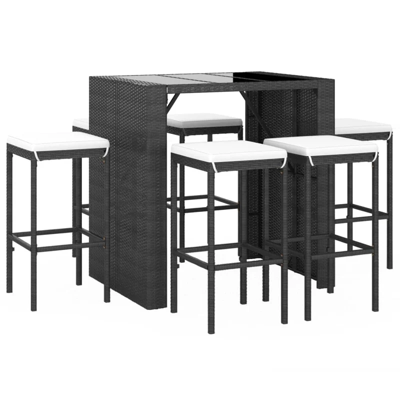 Ensemble de bar de jardin 7 pièces avec coussins noir poly rotin 02_0013425