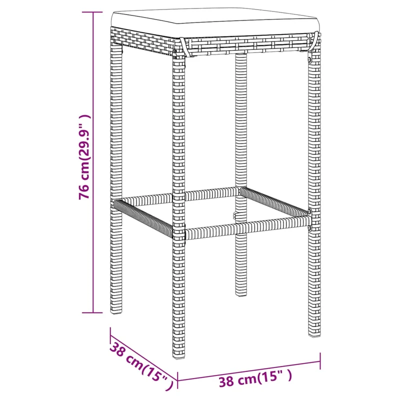 Ensemble de bar de jardin 7 pièces avec coussins noir poly rotin 02_0013425