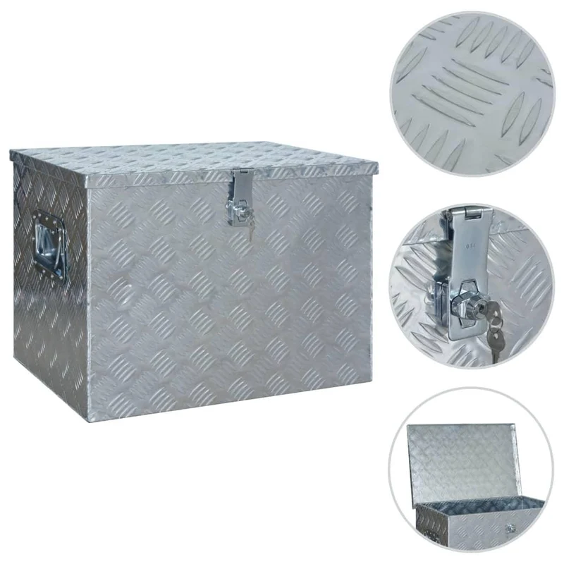 Boîte coffre de rangement caisse de outils boîte à outils boîte de remorque caisse de transport atelier 61 x 43 x 45,5 cm aluminium02_0003202