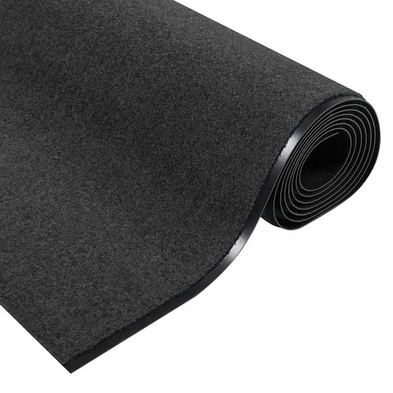 Tapis d'entrée rectangulaire moderne 120 x 400 cm design écolo base antidérapante en polyamide noir 02_0057971