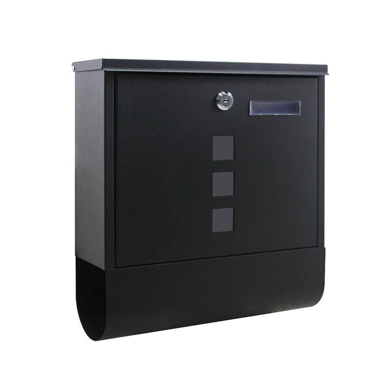 Boite aux lettres design avec porte-journaux pour montage au mur courrier 30,5 x 9,6 x 33,5 cm noir 16_0000056