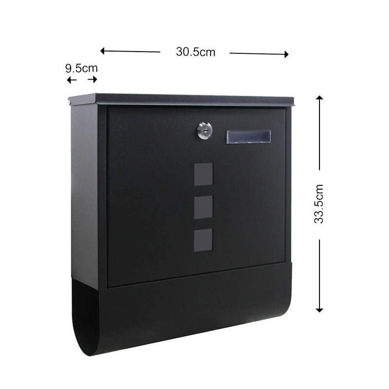 Boite aux lettres design avec porte-journaux pour montage au mur courrier 30,5 x 9,6 x 33,5 cm noir 16_0000056