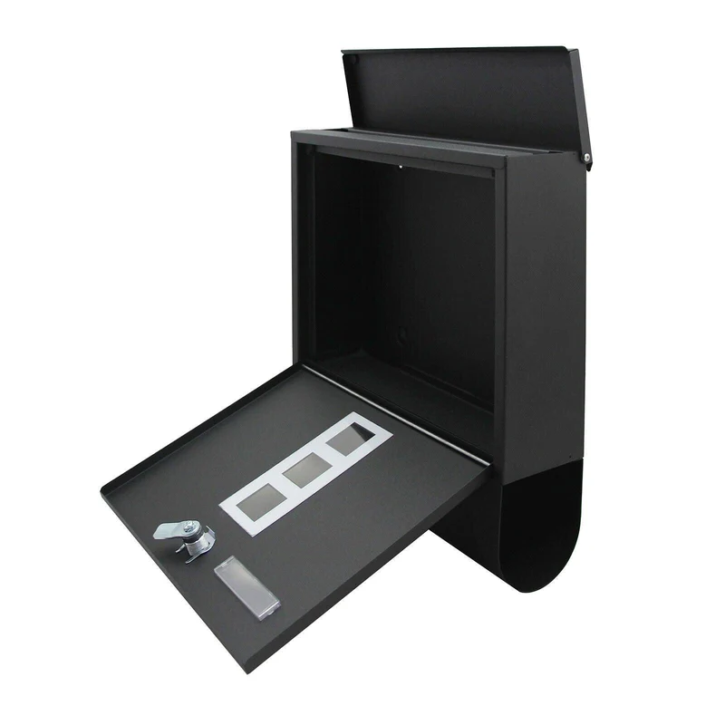 Boite aux lettres design avec porte-journaux pour montage au mur courrier 30,5 x 9,6 x 33,5 cm noir 16_0000056