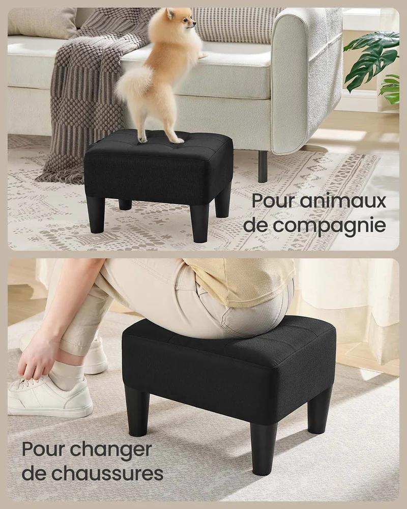 Tabouret repose-pieds en velours pouf rembourrage épais capacité de charge 150 kg pour salon chambre entrée noir 12_0007735